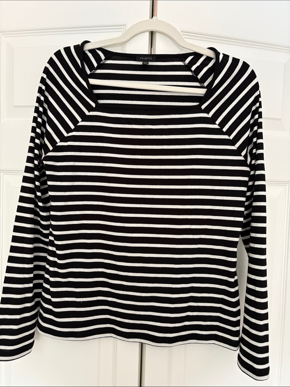 Talbots Black & White Striped Long-Sleeve Top